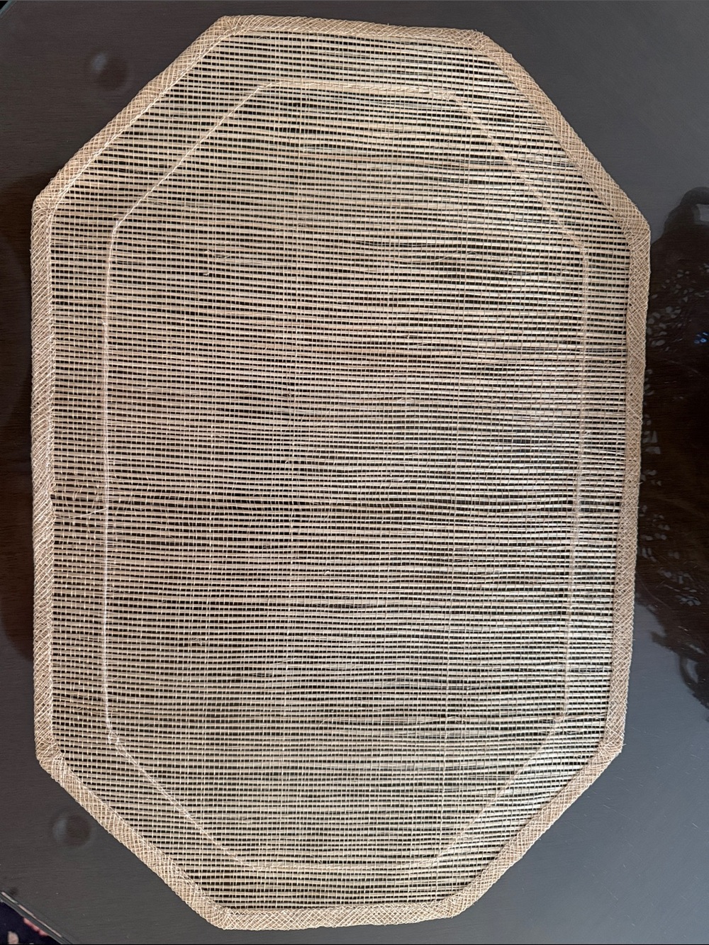 Woven Rectangular Octagon Placemat in Beige set of 12. New